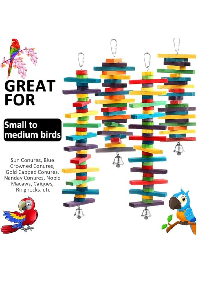 4 Pcs Bird Toys Parrot Toys with Multicolored Natural Wood Blocks, Bird Chew Toys for Large Medium Parrots Macaws Lovebirds Doves Cockatiels Conures Parakeets Chewing Biting Foraging, 2 Designs - Image 2