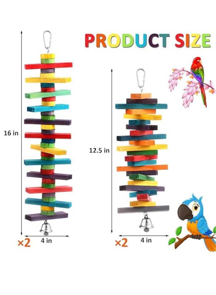 4 Pcs Bird Toys Parrot Toys with Multicolored Natural Wood Blocks, Bird Chew Toys for Large Medium Parrots Macaws Lovebirds Doves Cockatiels Conures Parakeets Chewing Biting Foraging, 2 Designs - Image 5