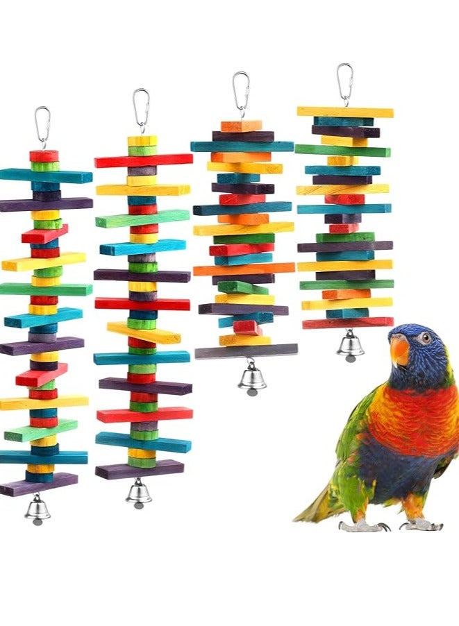 4 Pcs Bird Toys Parrot Toys with Multicolored Natural Wood Blocks, Bird Chew Toys for Large Medium Parrots Macaws Lovebirds Doves Cockatiels Conures Parakeets Chewing Biting Foraging, 2 Designs - Image 1