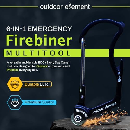 OUTDOOR ELEMENT Firebiner 6-in-1 Fire-Starting Carabiner EDC Emergency Multitool -Keychain,Utility Blade,Bottle Opener,& more - Image 2