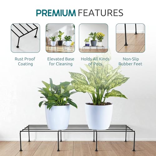 Nurturing Green® Pack of 2 Metal Plant Stands for Home, Balcony, Outdoor | Black Pot Stands for Flower, Planters, Vases | 24 Inch Long & 8.5 Inch Wide | Perfect for Living Room & Garden - Image 2