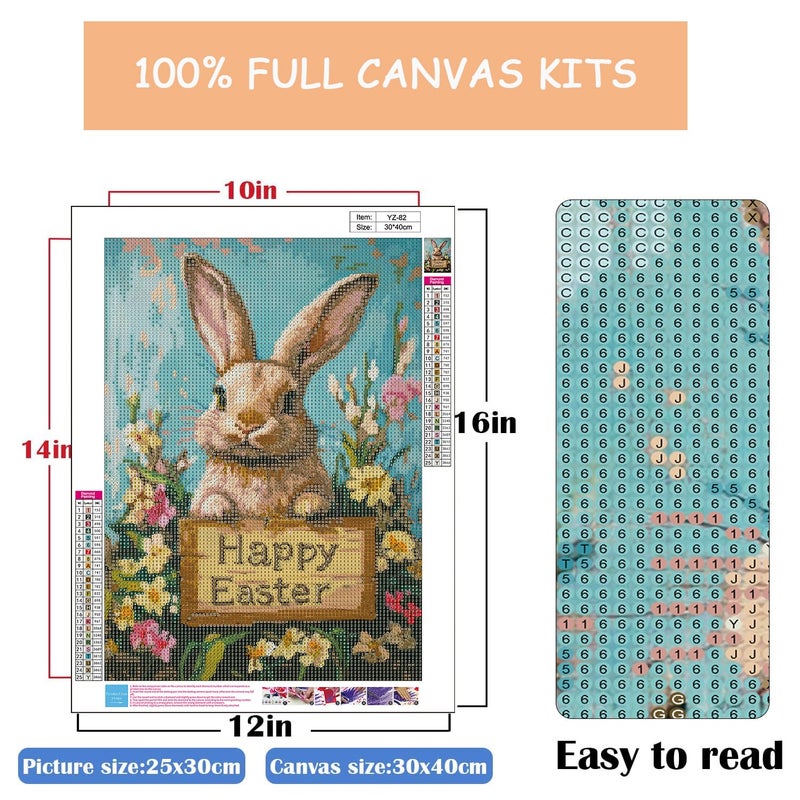 Eterkosu Easter Day Diamond Art Painting Kits for Adult Beginners - Rabbit 5D Full Drill Round Diamond Art Kits Diamond Dots Paintings with Diamonds Happy Easter Picture Gem Art Rhinestones Crafts - Image 2