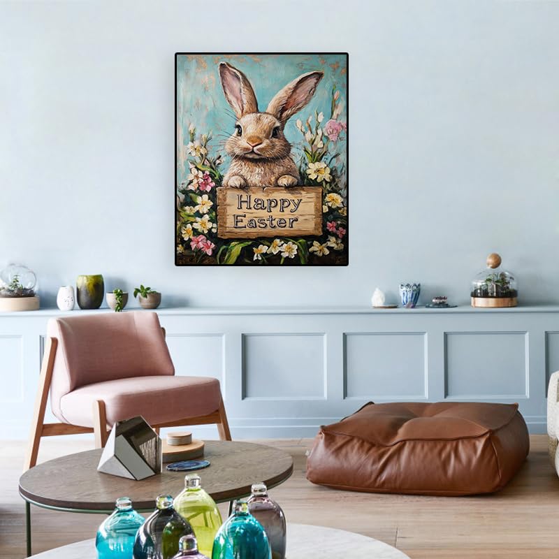 Eterkosu Easter Day Diamond Art Painting Kits for Adult Beginners - Rabbit 5D Full Drill Round Diamond Art Kits Diamond Dots Paintings with Diamonds Happy Easter Picture Gem Art Rhinestones Crafts - Image 3