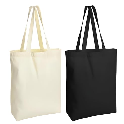 Metsi Canvas Tote Bag for Unisex 2-Pack - Reusable Plain Tote Bags for DIY,Crafting,Custom Printing,Eco-Friendly and Spacious, Heavy-Duty Canvas Bags for Shopping,Multi-Purpose,Daily Use - Beige/Black - Image 1