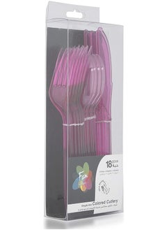 Fun Colored cutlery set of 3| Knife, Fork and Spoon set Disposable Tableware | Plum/Purple Color (pack of 18) Fun Single Use Colored Cutlery Set Purple - 18 pieces  - Image 1