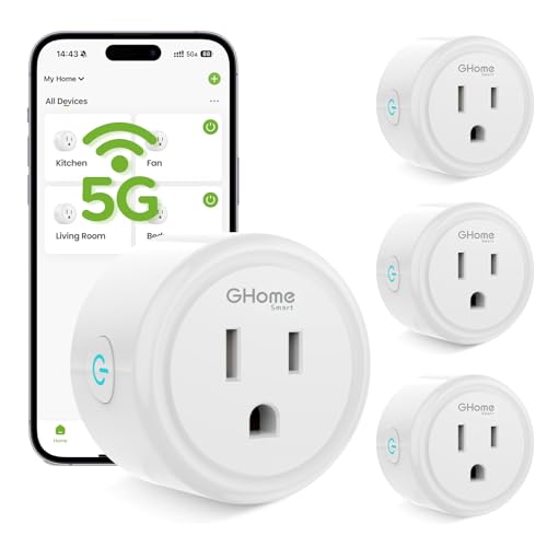 GHome Smart 5G 15A WiFi Smart Plug Compatible with Alexa and Google Home, Outlet Timer Smart Home WiFi Outlet Timer with Remote Control, 5GHz and 2.4GHz Wi-Fi Sockets, ETL FCC Listed, White, 4 Pack - Image 1