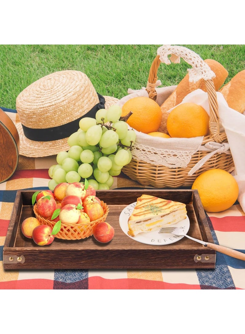 Luckam صينية تقديم خشبية، مجموعة 3 قطع صينية مستطيلة مع مقبض، صينية طاولة قهوة صينية زخرفية للشاي، القهوة، الإفطار، مركز الطاولة، 3 أحجام - Image 4