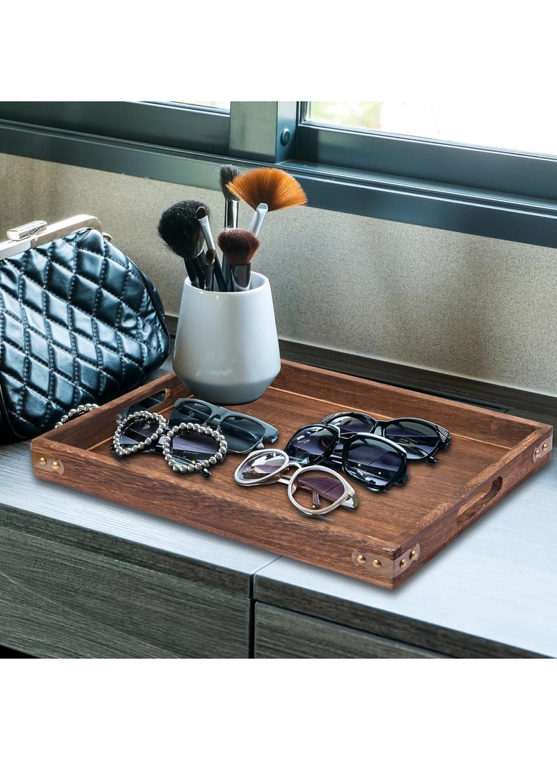 Luckam صينية تقديم خشبية، مجموعة 3 قطع صينية مستطيلة مع مقبض، صينية طاولة قهوة صينية زخرفية للشاي، القهوة، الإفطار، مركز الطاولة، 3 أحجام - Image 5