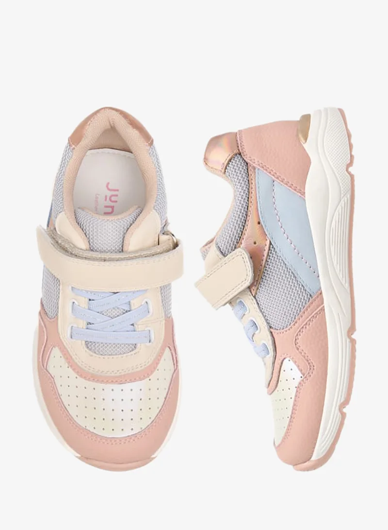 JUNIORS Girls Panelled Sneakers with Hook and Loop Closure