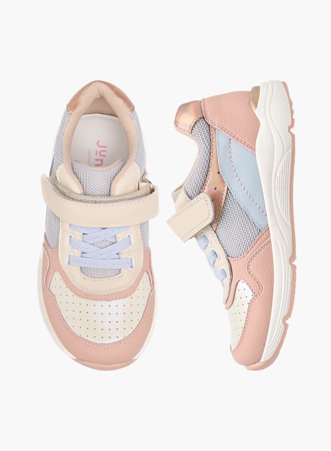 JUNIORS Girls Panelled Sneakers with Hook and Loop Closure  - Image 2