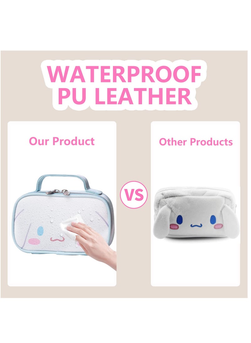Zikra Kawaii Cinnamoroll Makeup Bag, Cinnamoroll Makeup Bag, Cute Cartoon Cosmetics Bag, Mini Travel Toiletry Bag, Waterproof Reusable Faux Leather Cinnamoroll Accessories for Women, Blue - Image 4