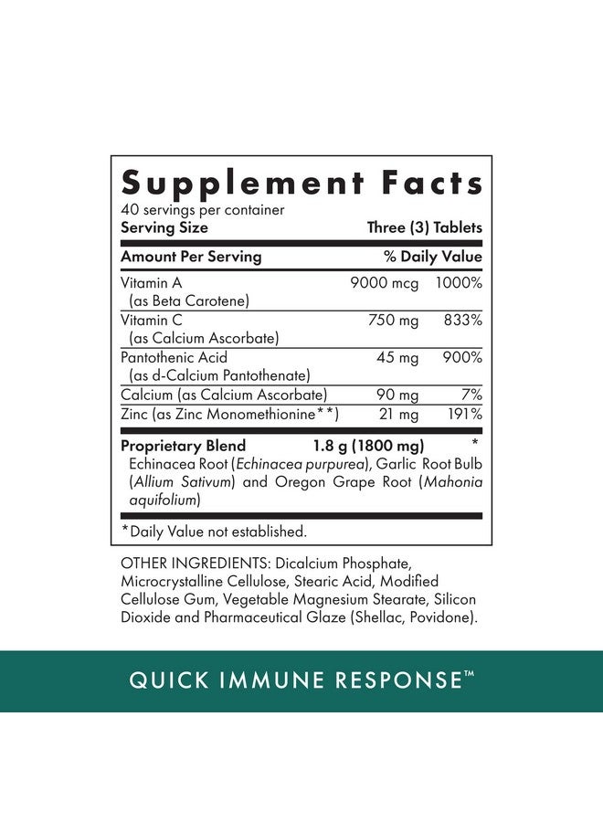 MICHAEL'S Health Naturopathic Programs Quick Immune Response - 120 Vegetarian Tablets - Immune System Support - with Vitamin A, Vitamin C & Zinc - 40 Servings - Image 2