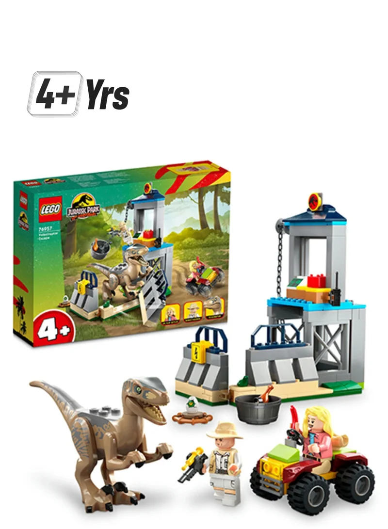 LEGO Jurassic Park Velociraptor Escape 76957 Building Toy Set; Learn-To-Build Playset For Kids Aged 4 And Over, Featuring A Buildable Dinosaur Pen, Off-Road Vehicle And 2 Minifigures (137 Pieces)