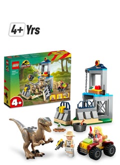 Jurassic Park Velociraptor Escape 76957 Building Toy Set; Learn-To-Build Playset For Kids Aged 4 And Over, Featuring A Buildable Dinosaur Pen, Off-Road Vehicle And 2 Minifigures (137 Pieces)