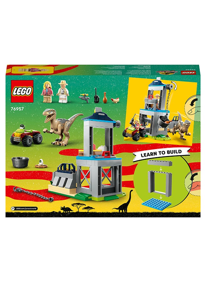 LEGO - Jurassic Park Velociraptor Escape 76957 Building Toy Set; Learn-To-Build Playset For Kids Aged 4 And Over, Featuring A Buildable Dinosaur Pen, Off-Road Vehicle And 2 Minifigures (137 Pieces) - Image 1