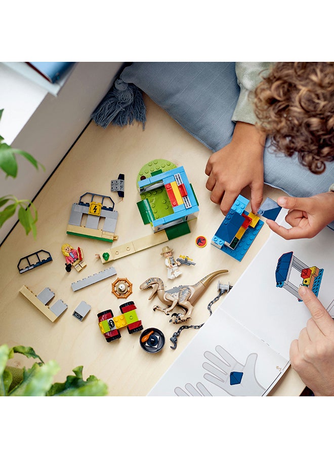 LEGO - Jurassic Park Velociraptor Escape 76957 Building Toy Set; Learn-To-Build Playset For Kids Aged 4 And Over, Featuring A Buildable Dinosaur Pen, Off-Road Vehicle And 2 Minifigures (137 Pieces) - Image 1