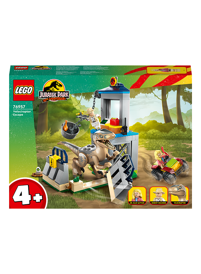 LEGO Jurassic Park Velociraptor Escape 76957 Building Toy Set; Learn-To-Build Playset For Kids Aged 4 And Over, Featuring A Buildable Dinosaur Pen, Off-Road Vehicle And 2 Minifigures (137 Pieces)