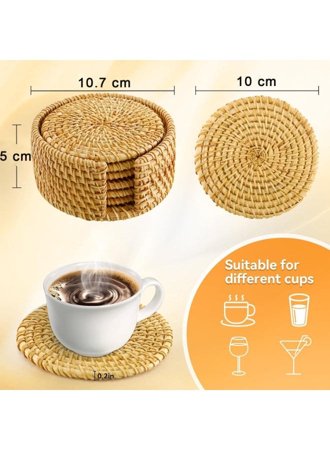 NANAO كوسترات مشروبات مصنوعة يدويًا من الخيزران مع حامل، مجموعة من 6، أسلوب بوهو الطبيعي، مقاومة للحرارة - Image 2