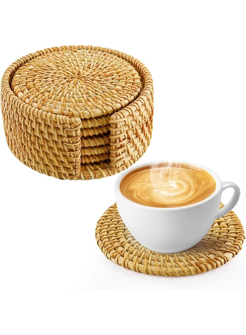 NANAO كوسترات مشروبات مصنوعة يدويًا من الخيزران مع حامل، مجموعة من 6، أسلوب بوهو الطبيعي، مقاومة للحرارة - Image 1