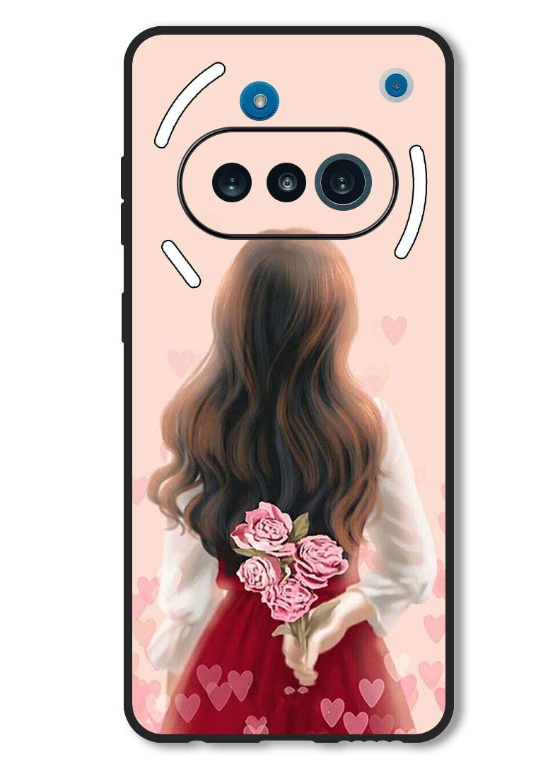 Theodor Case Compatible with Nothing Phone 3a Protection Shockproof Bumper Cover Girl Hiding Flowers - Image 1