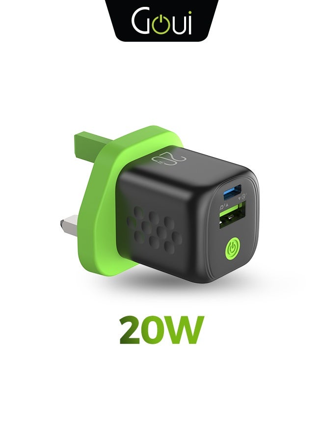 20W Fast Wall Charger GaN 20 Plus for iPhone 17/16 /15/14 Series, Samsung Galaxy S23/S22/S21 Series, iPad Pro, AirPods, Huawei and More | Type-C and USB Dual-Port Fast iPhone Charger | Portable Wall Plug Compatible with Most Smartphones Black