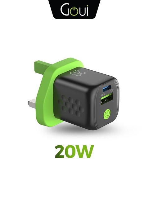 20W Fast Wall Charger GaN 20 Plus for iPhone 17/16 /15/14 Series, Samsung Galaxy S23/S22/S21 Series, iPad Pro, AirPods, Huawei and More | Type-C and USB Dual-Port Fast iPhone Charger | Portable Wall Plug Compatible with Most Smartphones Black