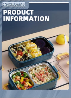 HOMESTAR Double Layer 304 Stainless Steel Lunch Box with Handle and 3-Grids Bento Box for Adults & Kids Meal and Fruit Containers Navy  - Image 3