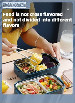 HOMESTAR Double Layer 304 Stainless Steel Lunch Box with Handle and 3-Grids Bento Box for Adults & Kids Meal and Fruit Containers Navy  - Image 4