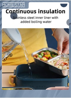 HOMESTAR Double Layer 304 Stainless Steel Lunch Box with Handle and 3-Grids Bento Box for Adults & Kids Meal and Fruit Containers Navy  - Image 5
