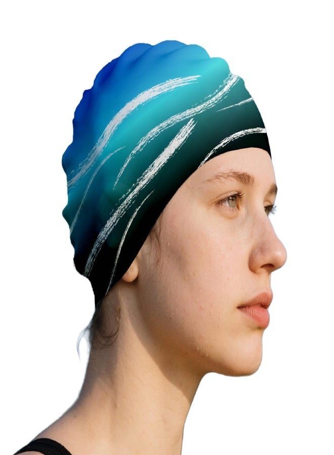 WRTMBOIF Swim Cap for Long Hair, Durable Silicone Swimming Caps for Women Adults Youths, Non-Slip Waterproof Swim Cap to Keep Hair Dry (Blue) - Image 1