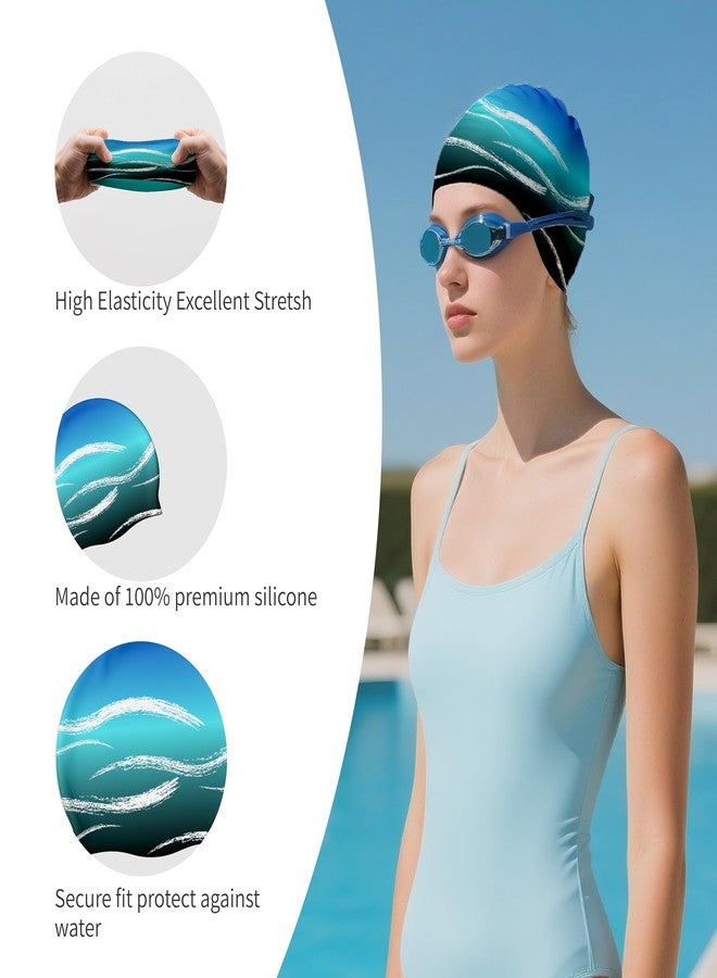 WRTMBOIF Swim Cap for Long Hair, Durable Silicone Swimming Caps for Women Adults Youths, Non-Slip Waterproof Swim Cap to Keep Hair Dry (Blue) - Image 2