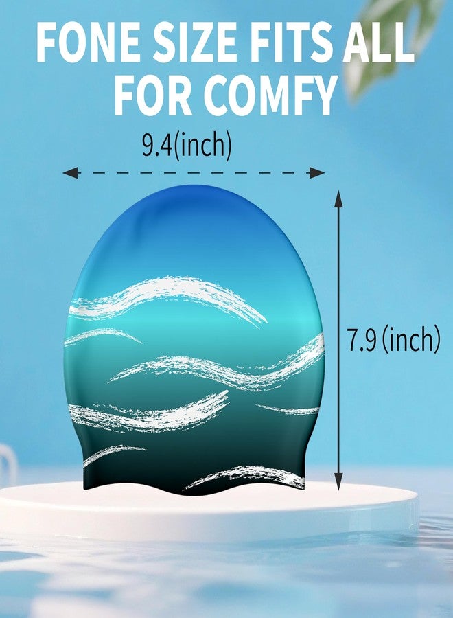 WRTMBOIF Swim Cap for Long Hair, Durable Silicone Swimming Caps for Women Adults Youths, Non-Slip Waterproof Swim Cap to Keep Hair Dry (Blue) - Image 4