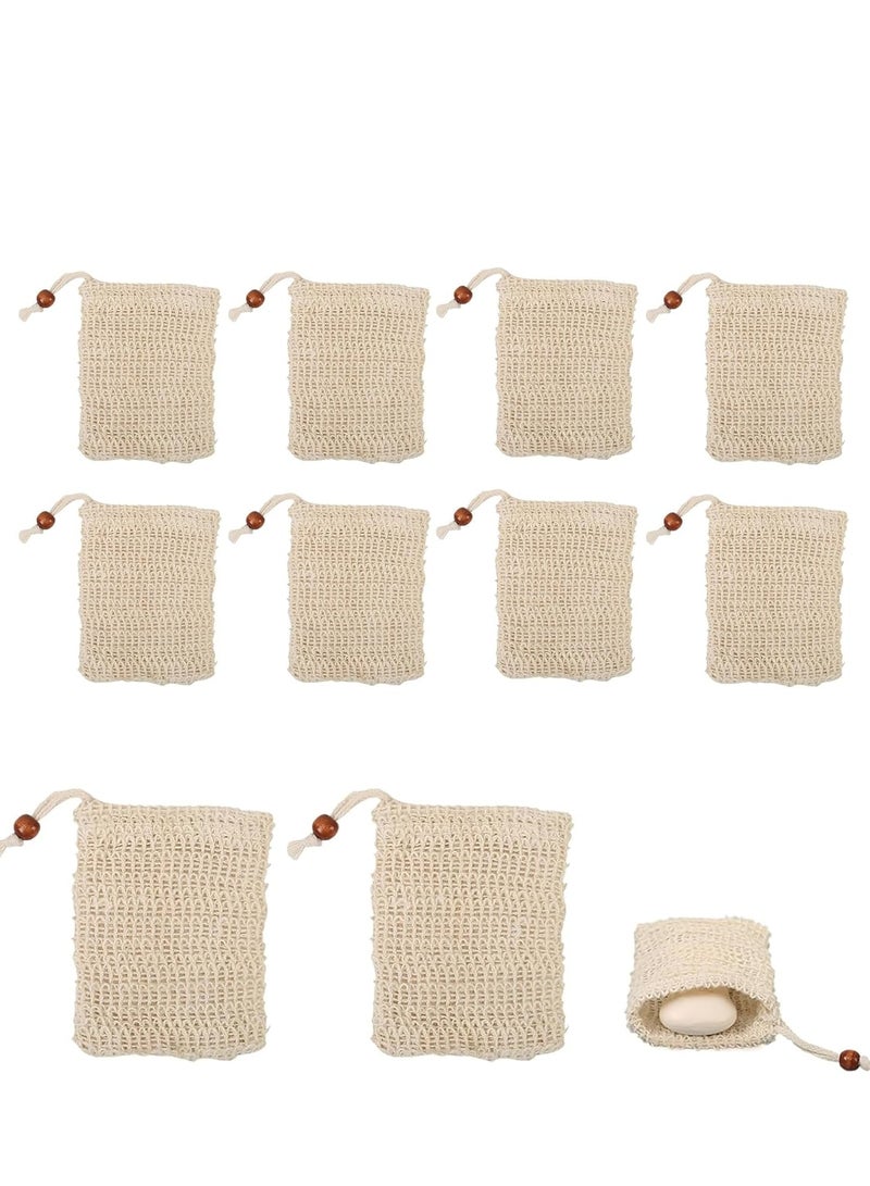 10 Pcs Soap Bag,Sisal Mesh Soap Bags with Drawstring,Natural Fiber Organic Soft Soap Saver Pouch for Shower Flannel Durable Soap Bar Holder,for Foaming Drying Soaps,Soap Travel Case Scrubber(Brown)  - Image 1