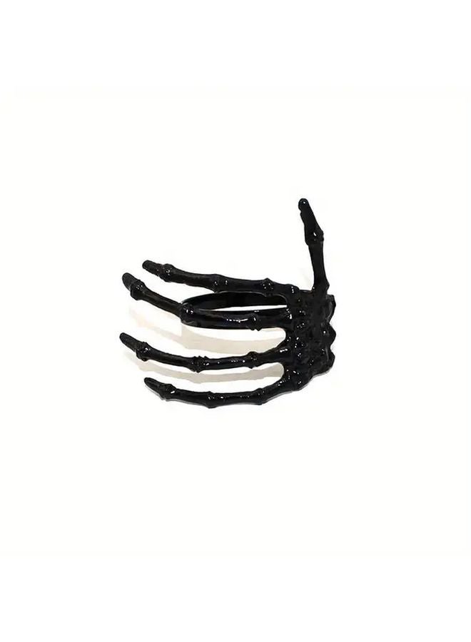 Black Metallic Skull Hand Napkin Ring Halloween Party Home Decor - Image 1