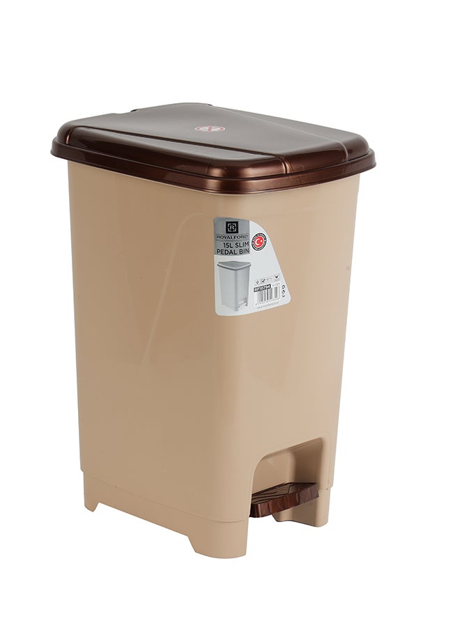 Royalford - Slim Pedal Dust Bin 15L Plastic Waste Bin Practical Slim Bin for Bathroom, Kitchen or Office Foot Pedal Trash Bin for Commercial Purpose - Image 1