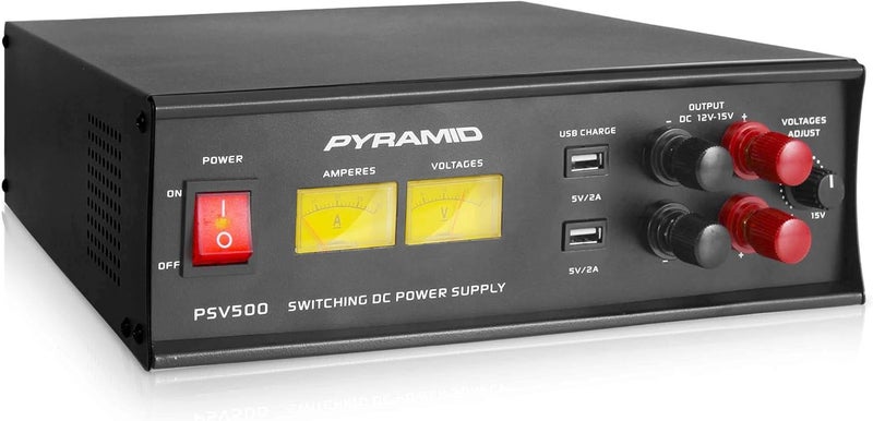 Pyramid Pyramid PSV500 Universal Compact 50 Amp Adjustable 12 to 15 Volts Output Home Bench Power Converter Supply with 2 USB Ports and Overload Protection  - Image 1