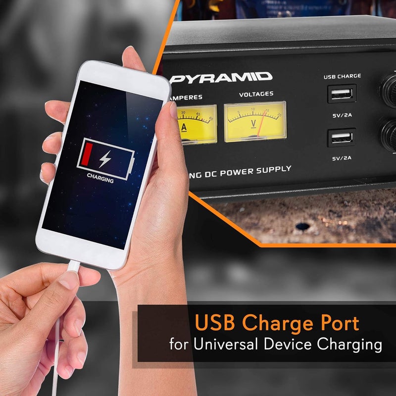 Pyramid Pyramid PSV500 Universal Compact 50 Amp Adjustable 12 to 15 Volts Output Home Bench Power Converter Supply with 2 USB Ports and Overload Protection  - Image 3