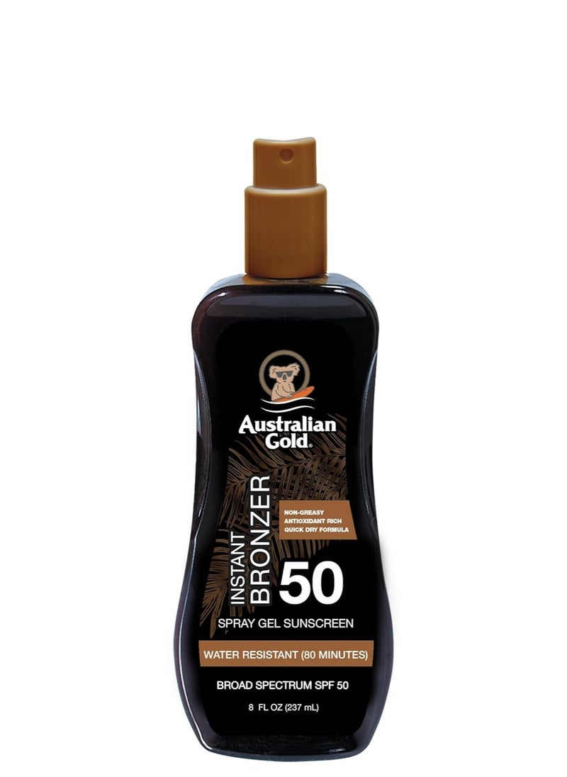 Australian Gold Australian Gold Spray Gel Sunscreen with Instant Bronzer SPF 50, 8 Ounce, Moisturize & Hydrate Skin, Broad Spectrum, Water Resistant, Non-Greasy, Vegan and PETA Approved, Cocoa Dreams Scent 