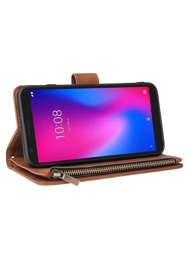 Asuwish Compatible with ZTE Avid 579 Z5156CC Wallet Case and Tempered Glass Screen Protector Leather Flip Cover Card Holder Stand Cell Accessories Phone Cases for ZTE Blade A3 2020/A3 Joy Women Brown - Image 3