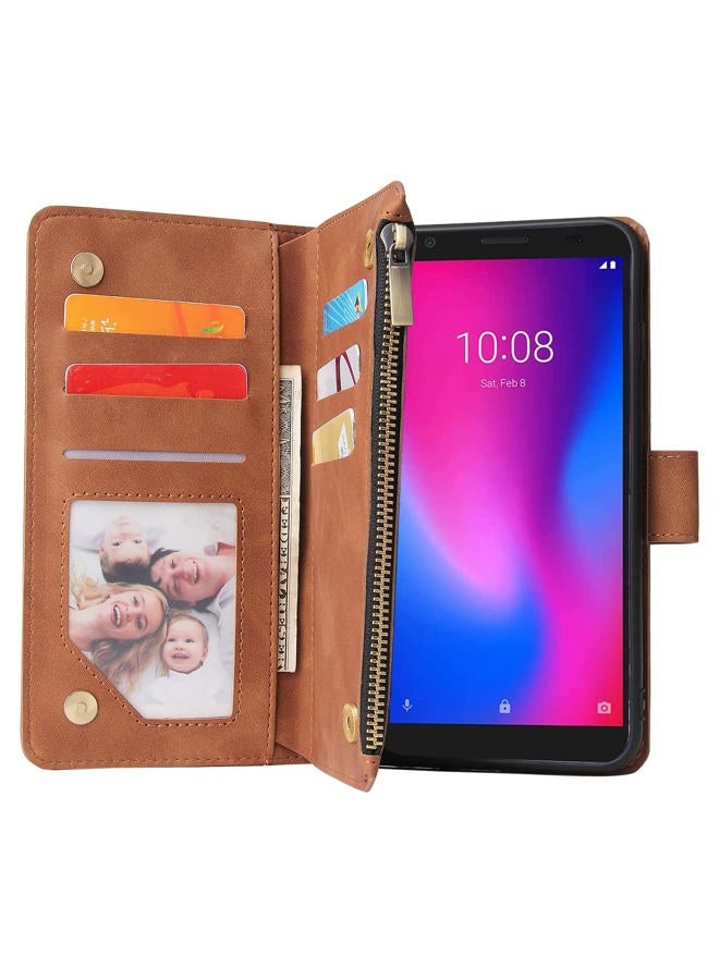 Asuwish Compatible with ZTE Avid 579 Z5156CC Wallet Case and Tempered Glass Screen Protector Leather Flip Cover Card Holder Stand Cell Accessories Phone Cases for ZTE Blade A3 2020/A3 Joy Women Brown - Image 2