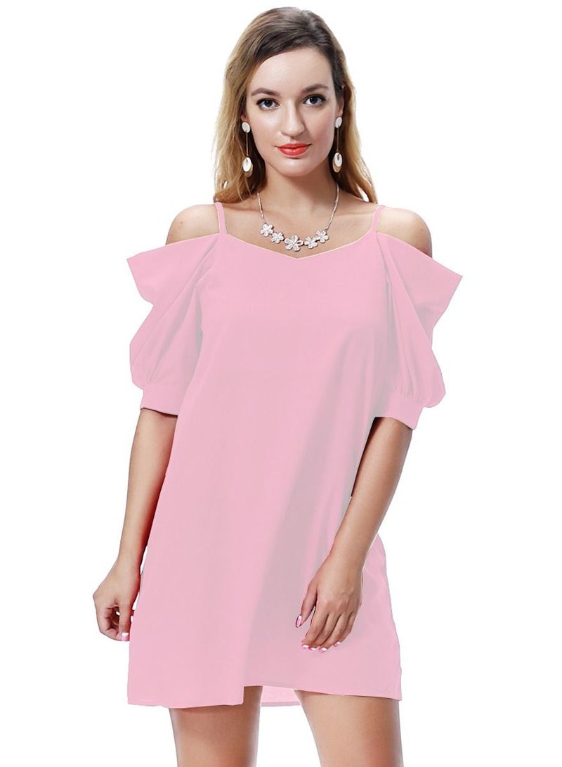 Loquat Women's Solid Color Off-Shoulder Mini Slip Dress Light Pink