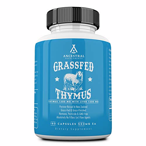 Ancestral Supplements Grass Fed Ovine Sheep Thymus Glandular Extract 3000mg Histamine Energy Allergy and Immune Support Supplement with Grass Fed Beef Liver Non GMO 180 Capsules