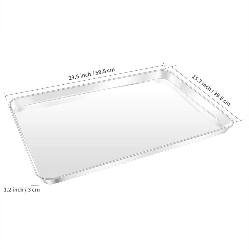 Yododo Baking Sheet, Yododo Stainless Steel Baking Pans Tray Cookie Sheet Toaster Oven Tray Pan Cookie Pan, Non Toxic & Healthy, Superior Mirror Finish & Rust Free, Easy Clean & Dishwasher Safe - 23Â½ inch - Image 2