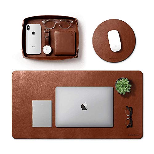 DailyObjects Turf Desk Mat Trio Bundle | Turf Vegan Tray | Orb Mouse Pad - Limited Edition | Work from Home/Office/Gaming | Premium Vegan Leather | Anti-Skid | Anti-Slip | Reversible | 85 * 45 cm |Tan - Image 1