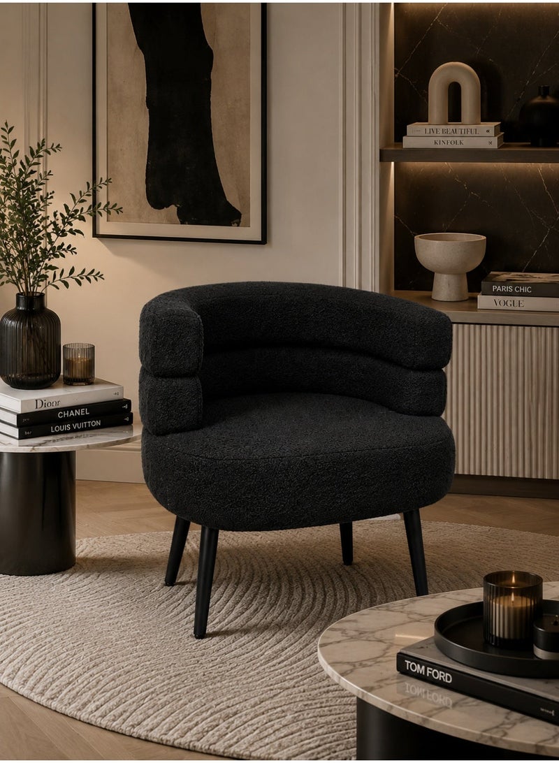 Crest J Luxury Curved Bouclé Accent Chair | 74 cm Width × 62 cm Depth × 70 cm Height | Modern Lounge Chair with Spacious Seat and Padded Backrest - Image 1