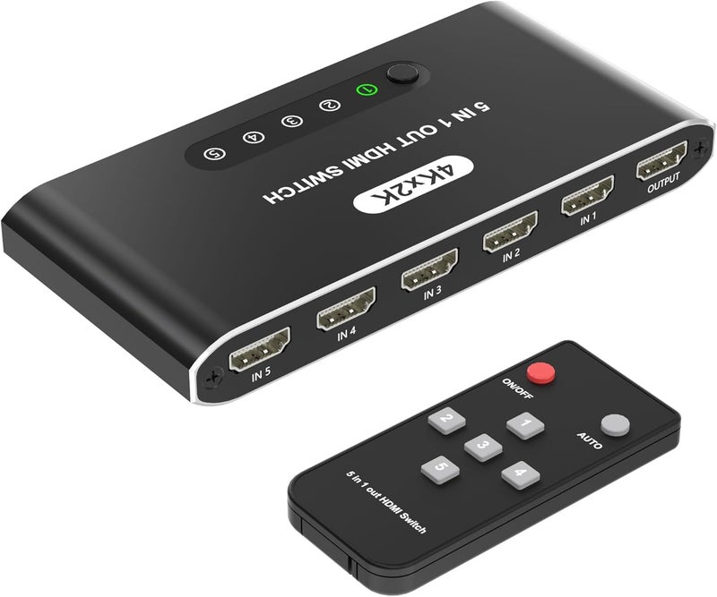 Closs 5 in 1 HDMI Switch with Remote 4K, 5 Port HDMI Switcher, HDMI Selector Splitter Box with LED Indicators, Game Switcher Hub with USB Powered for PS5 Xbox Fire Stick Roku TV Monitor - Image 1