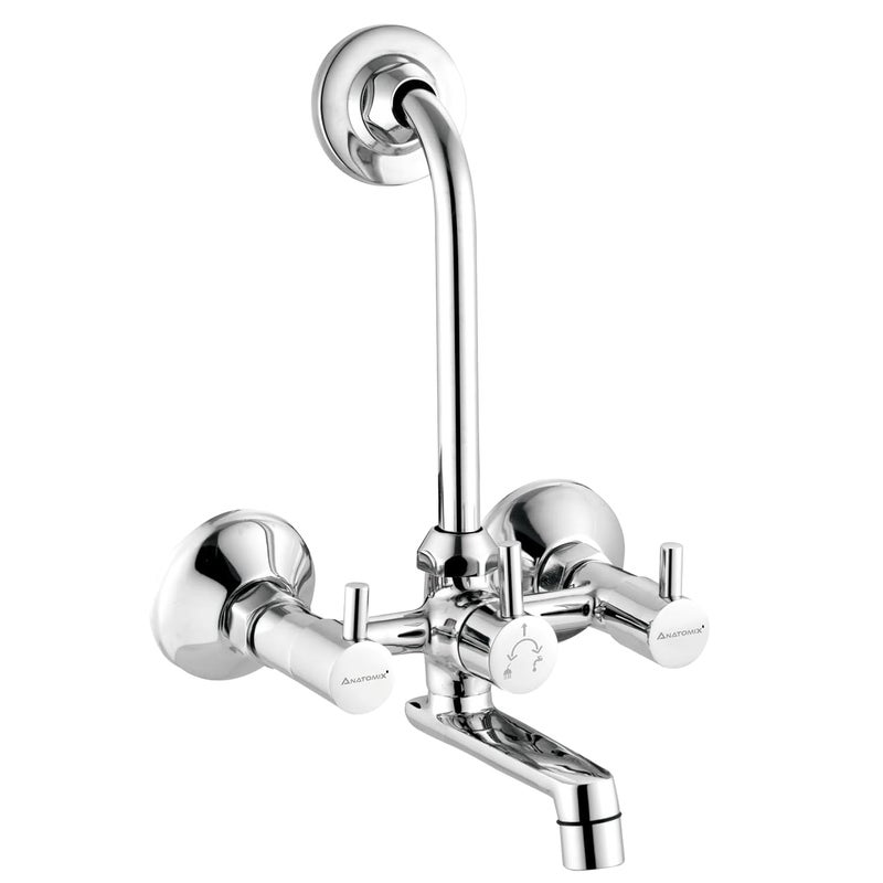 ANATOMIX Slim Brass Wall Mixer for Bathroom with Stainless Steel 125mm Long LBend Provision for Overhead Shower Chrome Finish Bath Mixer System - Image 1