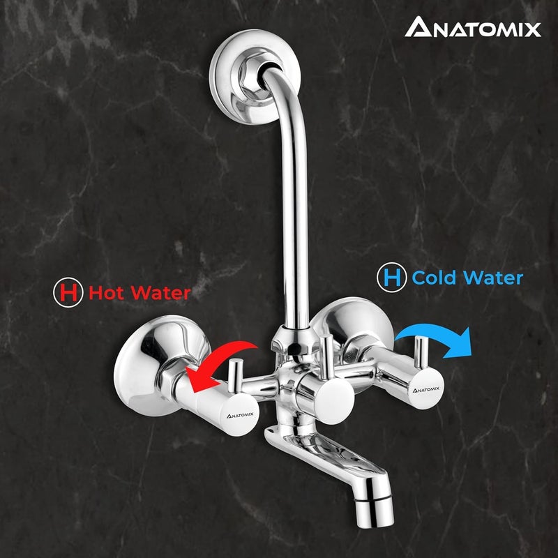 ANATOMIX Slim Brass Wall Mixer for Bathroom with Stainless Steel 125mm Long LBend Provision for Overhead Shower Chrome Finish Bath Mixer System - Image 2