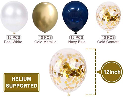 LB L B 50pcs 12" Pearl White & Gold Metallic Chrome Confetti Balloons - Navy Blue & Gold - Graduation & Birthday - Unisex - All Ages - Image 5