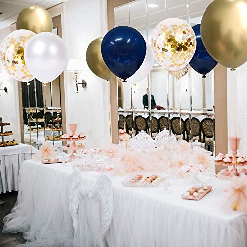 LB L B 50pcs 12" Pearl White & Gold Metallic Chrome Confetti Balloons - Navy Blue & Gold - Graduation & Birthday - Unisex - All Ages - Image 3